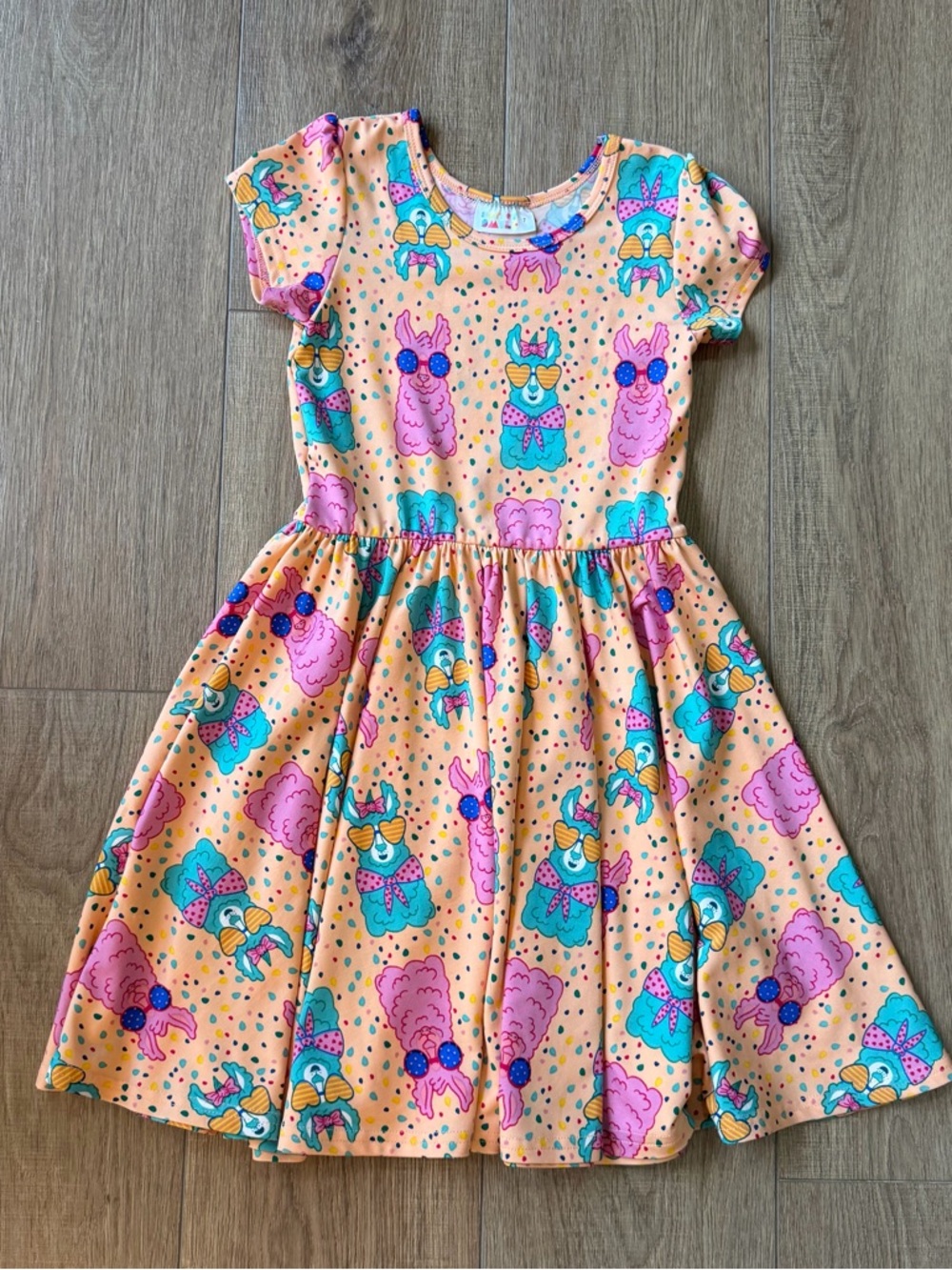 EUC Dot Dot Smile Llama Print Twirl Dress (Sz 7)